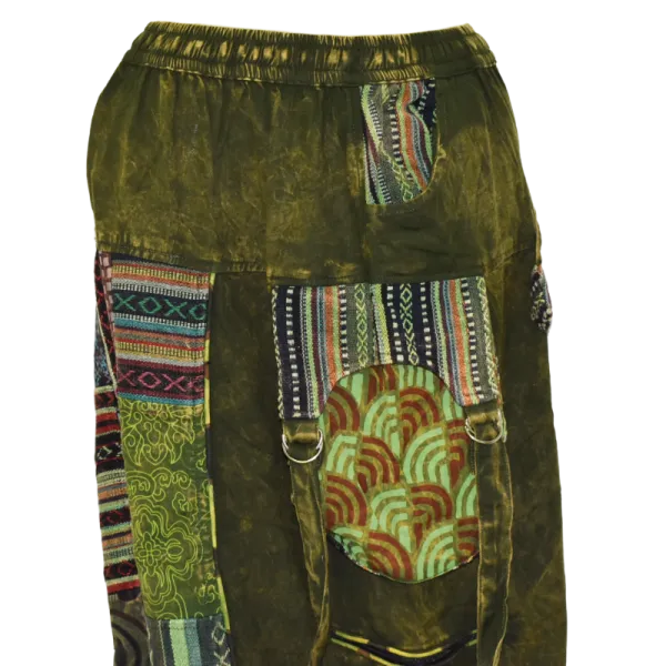Pantalon Bouffant Unisexe Coton Épais Délavé « Himalaya Cargo » Vert Olive