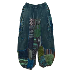 Pantalon Bouffant Unisexe Coton Épais Délavé « Himalaya Cargo » Bleu Pétrole