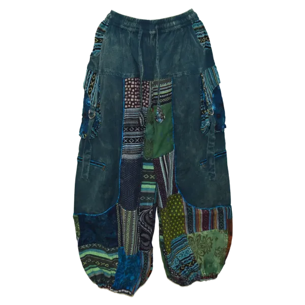Pantalon Bouffant Unisexe Coton Épais Délavé « Himalaya Cargo » Bleu Pétrole