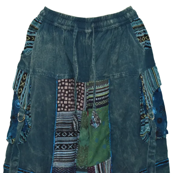 Pantalon Bouffant Unisexe Coton Épais Délavé « Himalaya Cargo » Bleu Pétrole