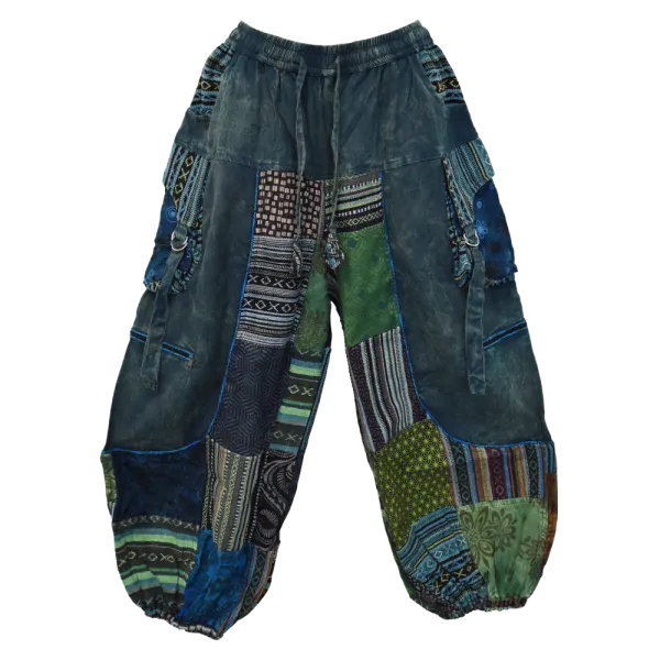 Pantalon Bouffant Unisexe Coton Épais Délavé « Himalaya Cargo » Bleu Pétrole