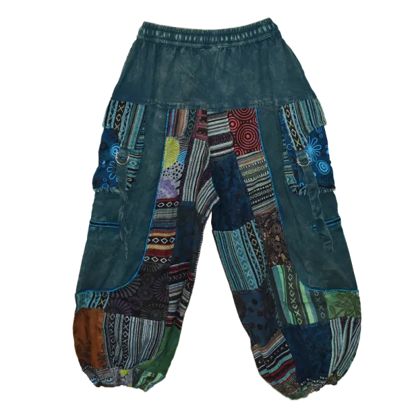 Pantalon Bouffant Unisexe Coton Épais Délavé « Himalaya Cargo » Bleu Pétrole