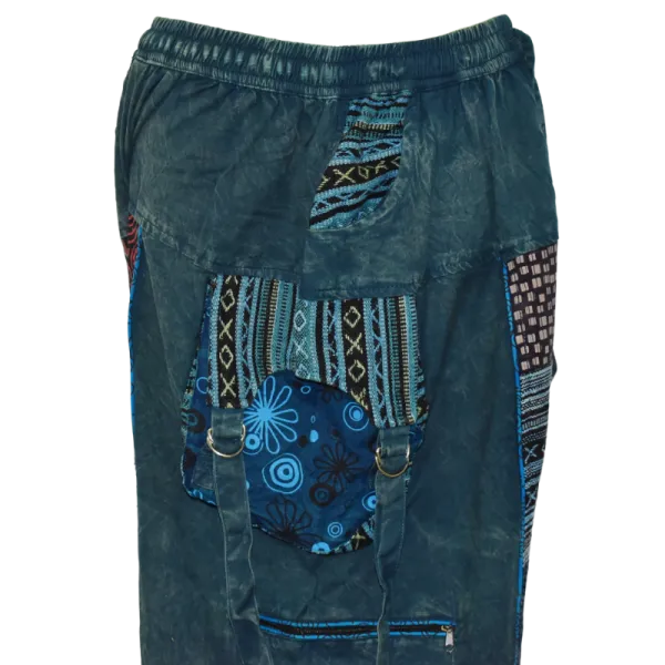 Pantalon Bouffant Unisexe Coton Épais Délavé « Himalaya Cargo » Bleu Pétrole