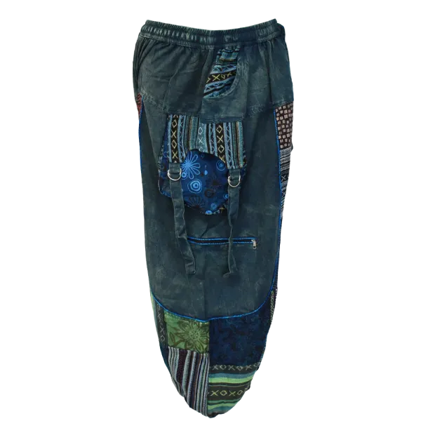 Pantalon Bouffant Unisexe Coton Épais Délavé « Himalaya Cargo » Bleu Pétrole