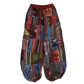 Pantalon Bouffant Unisexe Coton Épais Patchwork Népal Bordeaux