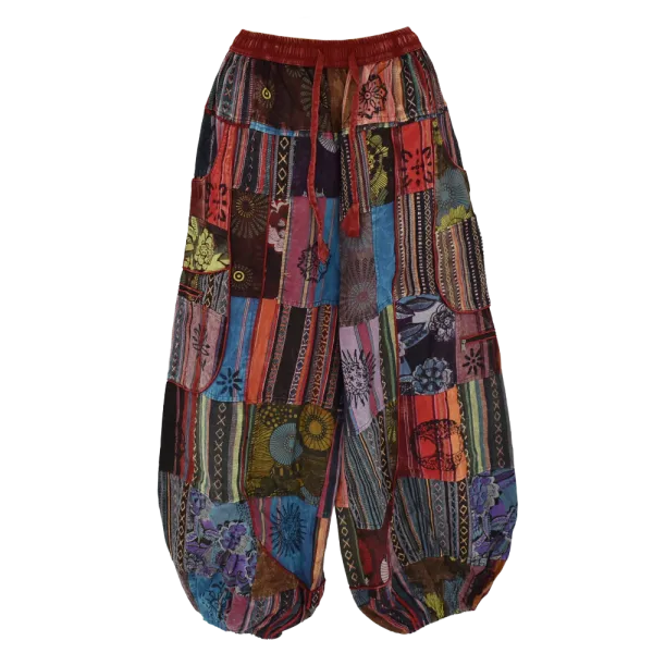 Pantalon Bouffant Unisexe Coton Épais Patchwork Népal Bordeaux