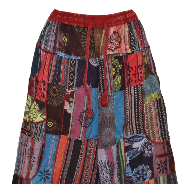 Pantalon Bouffant Unisexe Coton Épais Patchwork Népal Bordeaux