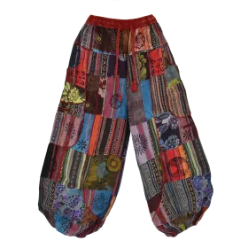 Pantalon Bouffant Unisexe Coton Épais Patchwork Népal Bordeaux