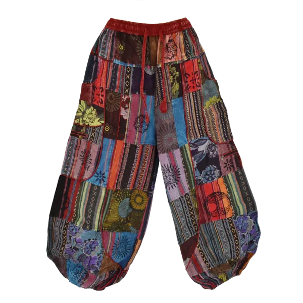 Pantalon Bouffant Unisexe Coton Épais Patchwork Népal Bordeaux