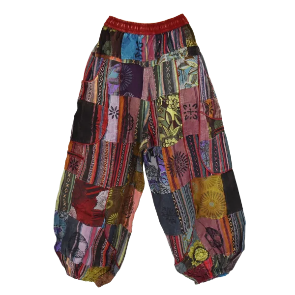 Pantalon Bouffant Unisexe Coton Épais Patchwork Népal Bordeaux