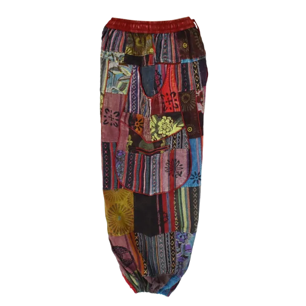 Pantalon Bouffant Unisexe Coton Épais Patchwork Népal Bordeaux