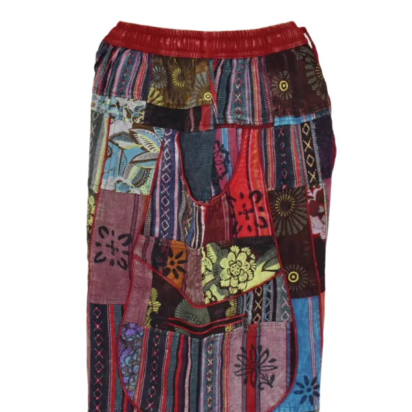 Pantalon Bouffant Unisexe Coton Épais Patchwork Népal Bordeaux