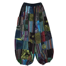 Pantalon Bouffant Unisexe Coton Épais Patchwork Népal Bleu