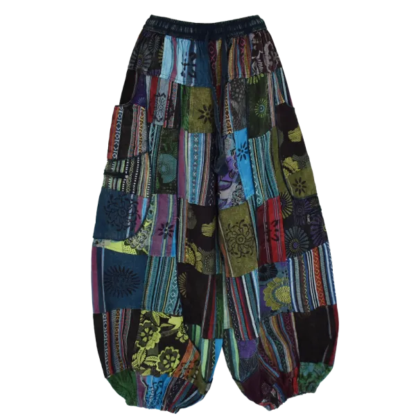 Pantalon Bouffant Unisexe Coton Épais Patchwork Népal Bleu