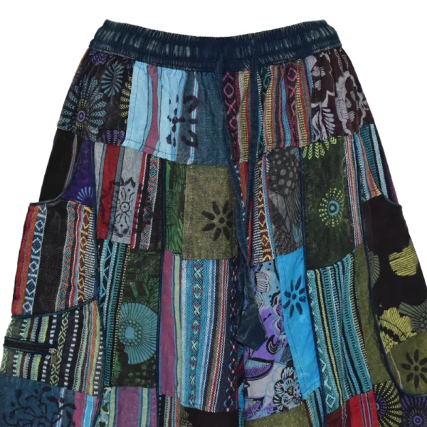 Pantalon Bouffant Unisexe Coton Épais Patchwork Népal Bleu