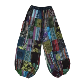 Pantalon Bouffant Unisexe Coton Épais Patchwork Népal Bleu