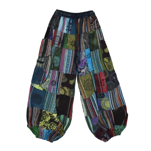Pantalon Bouffant Unisexe Coton Épais Patchwork Népal Bleu