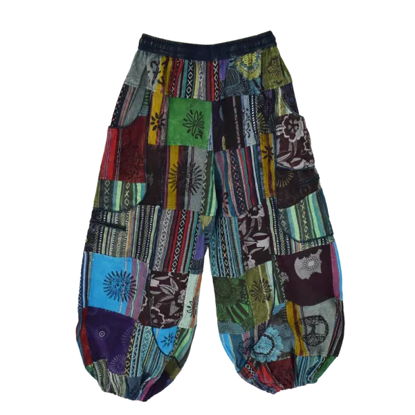 Pantalon Bouffant Unisexe Coton Épais Patchwork Népal Bleu