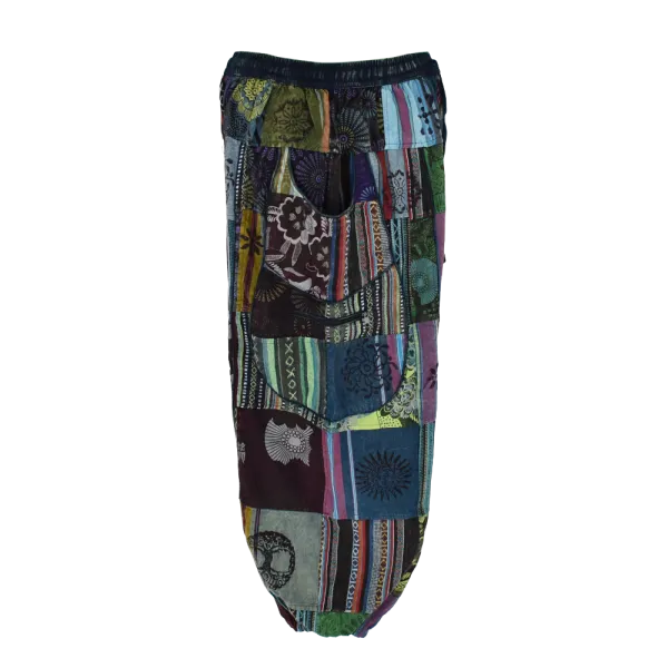 Pantalon Bouffant Unisexe Coton Épais Patchwork Népal Bleu