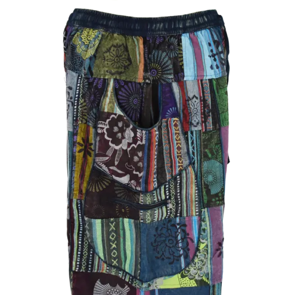 Pantalon Bouffant Unisexe Coton Épais Patchwork Népal Bleu