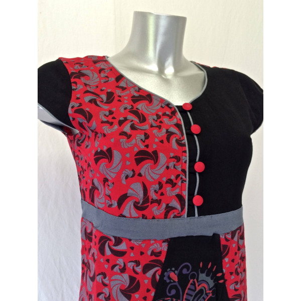 Birganj Robe Jersey Ethnique Noir et Rouge