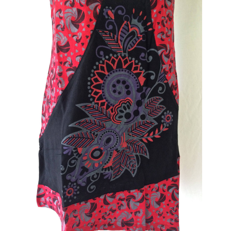 Birganj Robe Jersey Ethnique Noir et Rouge